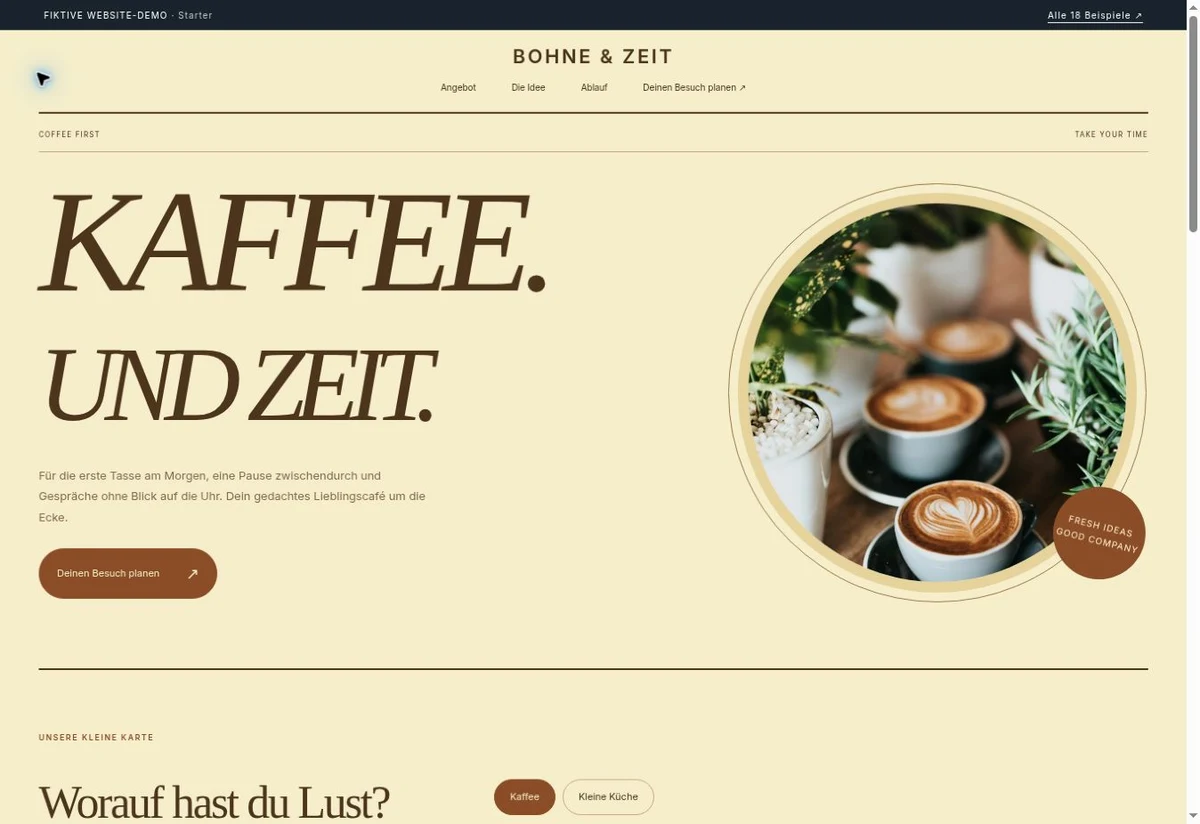 Screenshot des Website-Einstiegs: BOHNE & ZEIT