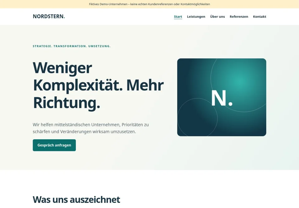 Vorschau der fiktiven Website Nordstern Consulting