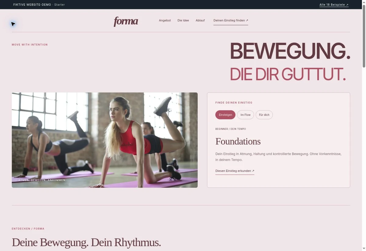 Screenshot des Website-Einstiegs: forma