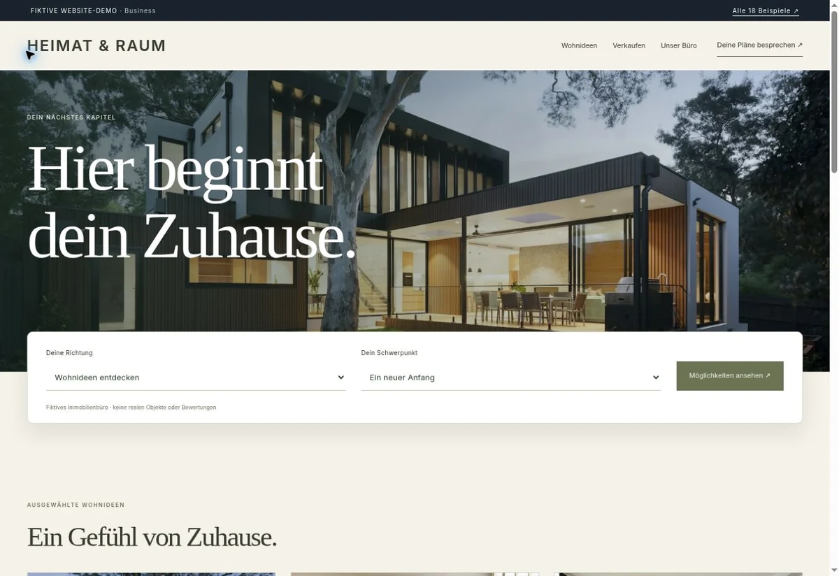 Screenshot des Website-Einstiegs: HEIMAT & RAUM
