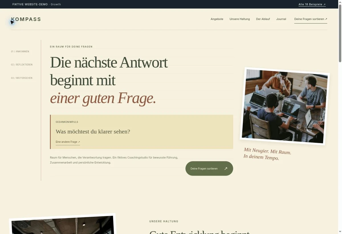 Screenshot des Website-Einstiegs: KOMPASS