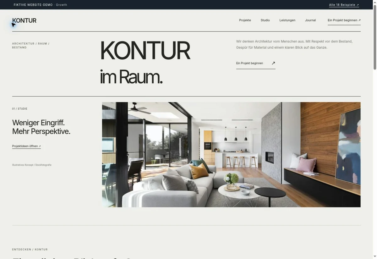 Screenshot des Website-Einstiegs: KONTUR