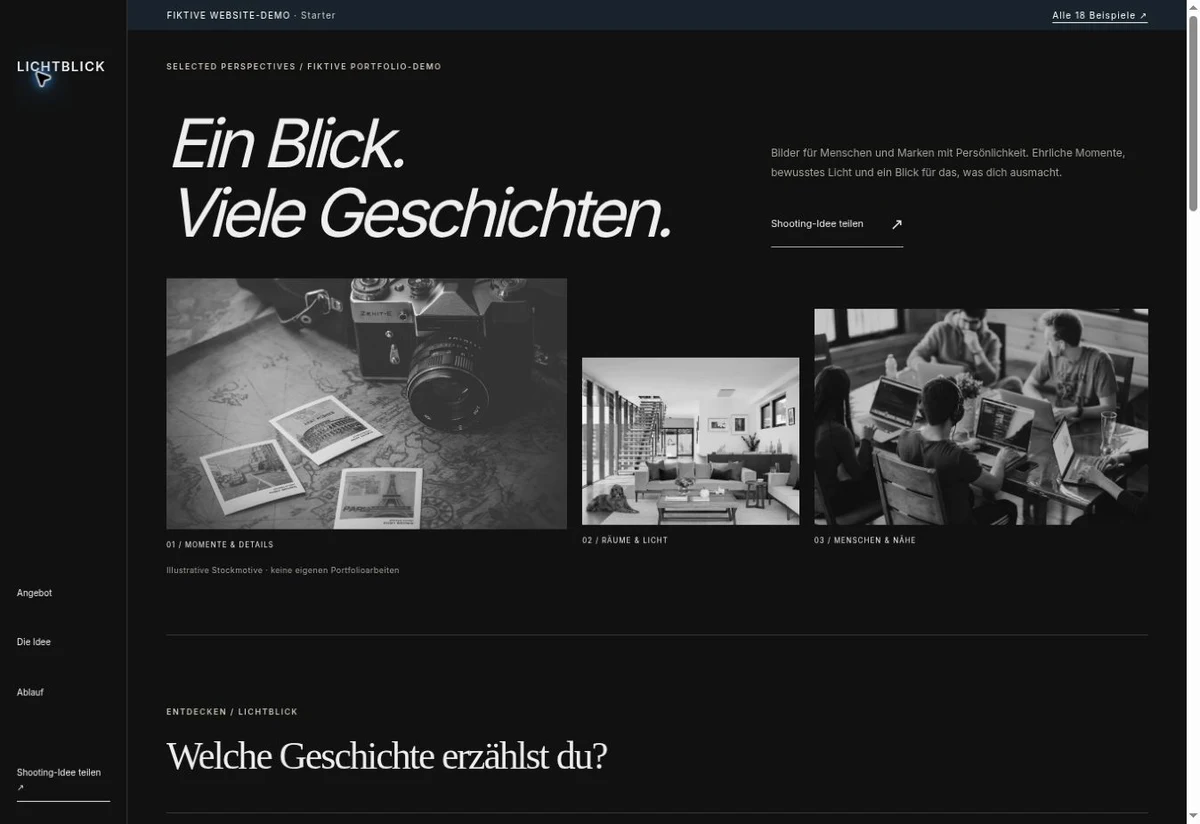Screenshot des Website-Einstiegs: LICHTBLICK