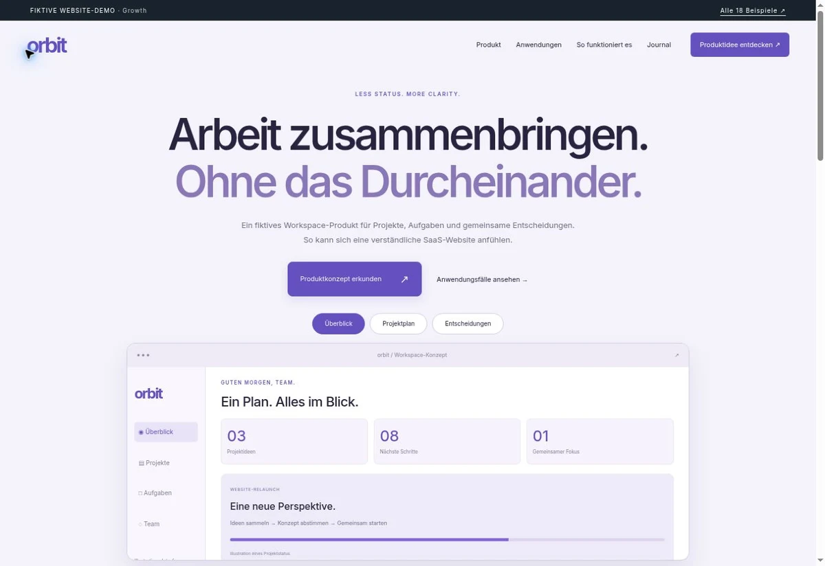 Screenshot des Website-Einstiegs: orbit